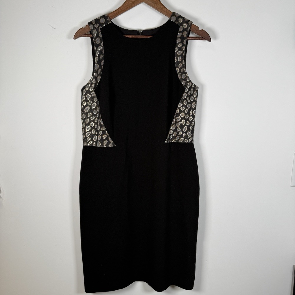 Ann Taylor Women's Sleeveless Dress Black Metallic Animal Print Size 10 Career